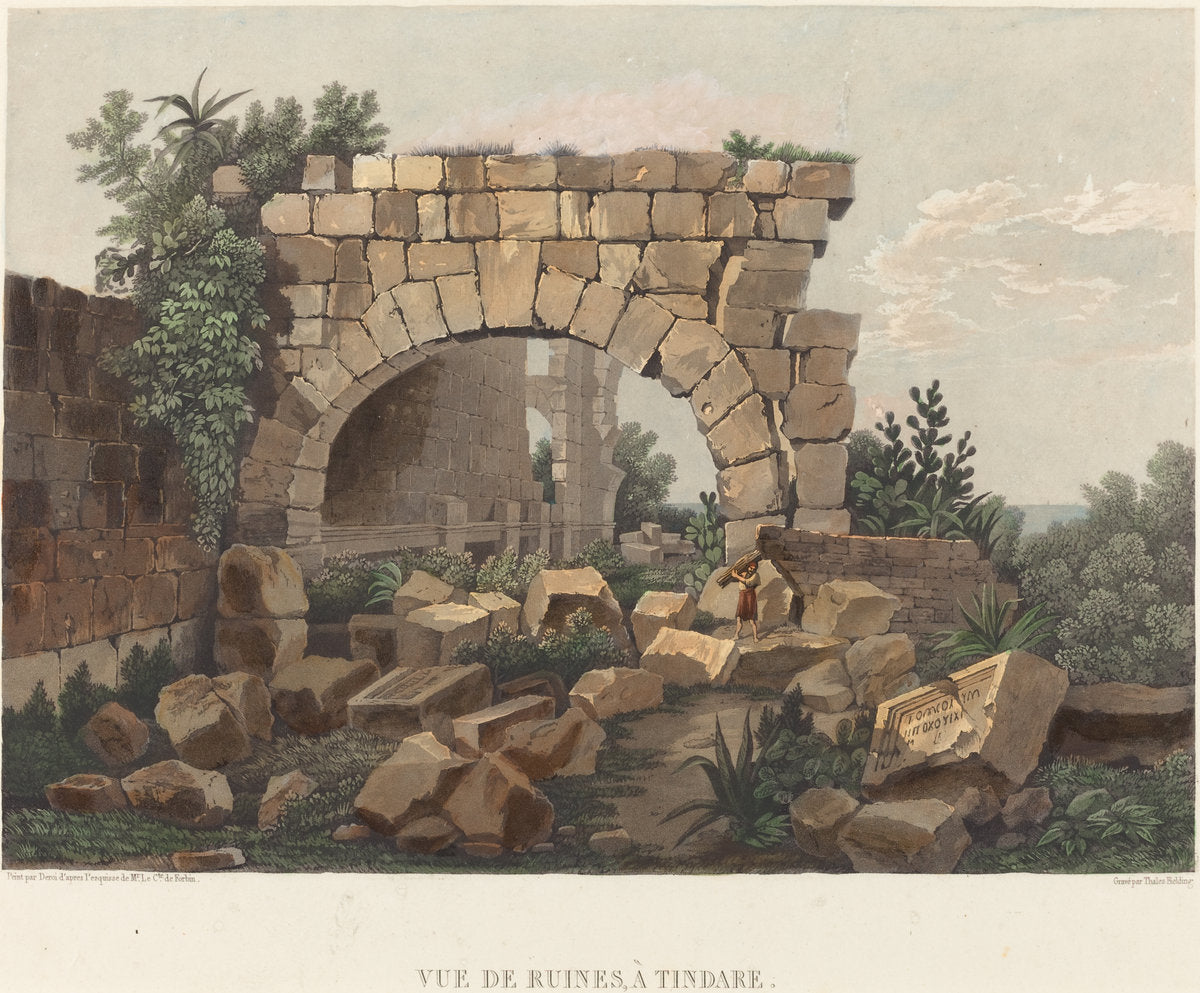 Vue de Ruines, à Tindare by Thales Fielding after Comte de Forbin (British, 1793 - 1837), 16X12"(A3)Poster Print