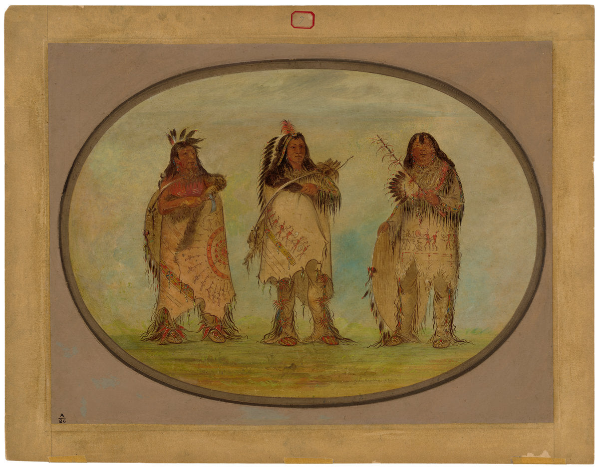 Three Distinguished Warriors of the Sioux Tribe by George Catlin (American, 1796 - 1872), 16X12"(A3)Poster Print