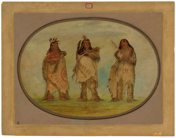 Three Distinguished Warriors of the Sioux Tribe by George Catlin (American, 1796 - 1872), 16X12