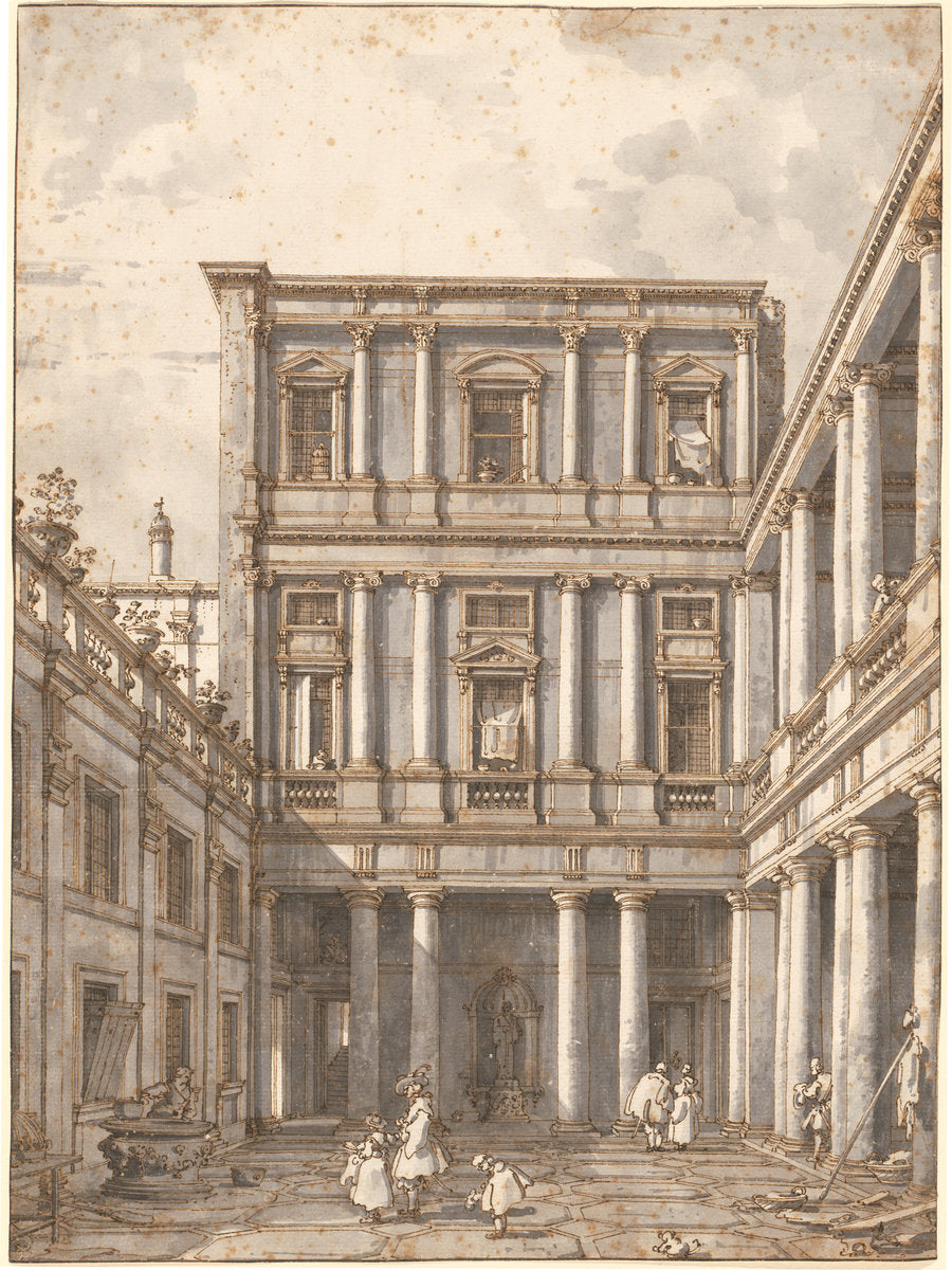 A Venetian Courtyard, in the Procuratie Nuove by Canaletto (Venetian, 1697 - 1768), 16X12"(A3)Poster Print