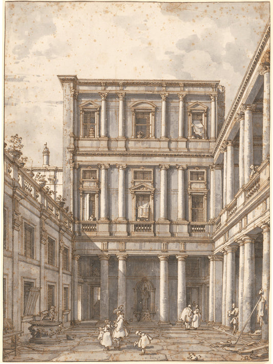 A Venetian Courtyard, in the Procuratie Nuove by Canaletto (Venetian, 1697 - 1768), 16X12"(A3)Poster Print