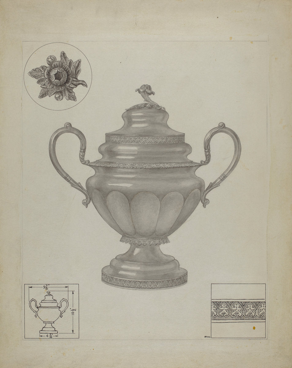 Silver Sugar Bowl by Paul Ward (American, active c. 1935), 16X12"(A3)Poster Print