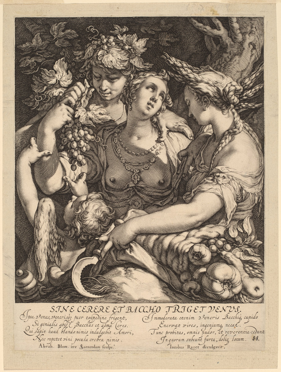 Sine Cerere et Baccho Friget Venus by Jan Pietersz Saenredam, after Abraham Bloemaert (Dutch, 1565 - 1607), 16X12"(A3)Poster Print