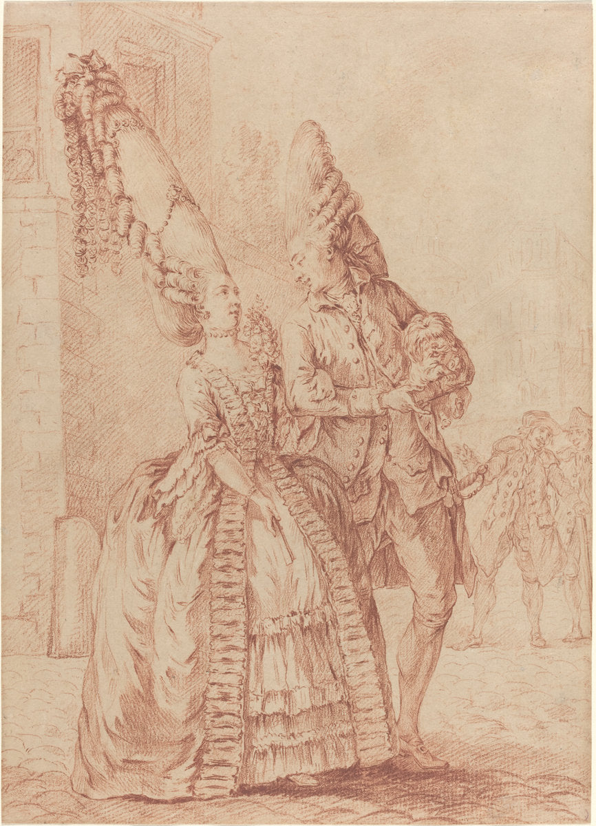 A Lady and Gentleman with Exaggerated Headdresses by Pierre Thomas Le Clerc (French, born c. 1740), 16X12"(A3)Poster Print