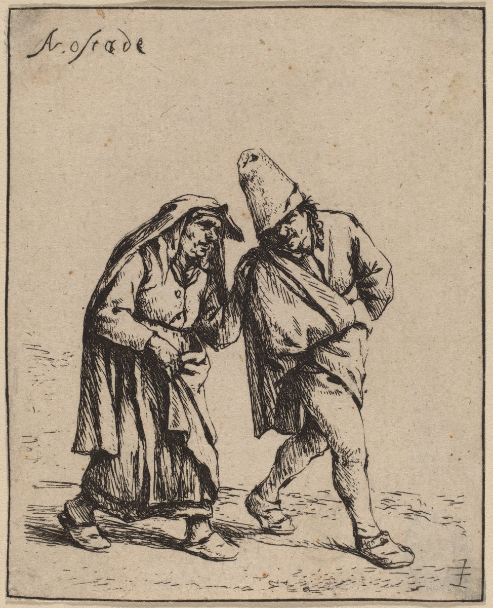Couple Walking by Adriaen van Ostade (Dutch, 1610 - 1685), 16X12"(A3)Poster Print