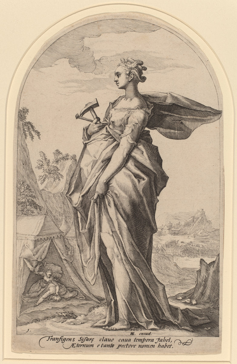 Jael and Sisera by Jacob Matham after Hendrik Goltzius (Dutch, 1571 - 1631), 16X12"(A3)Poster Print