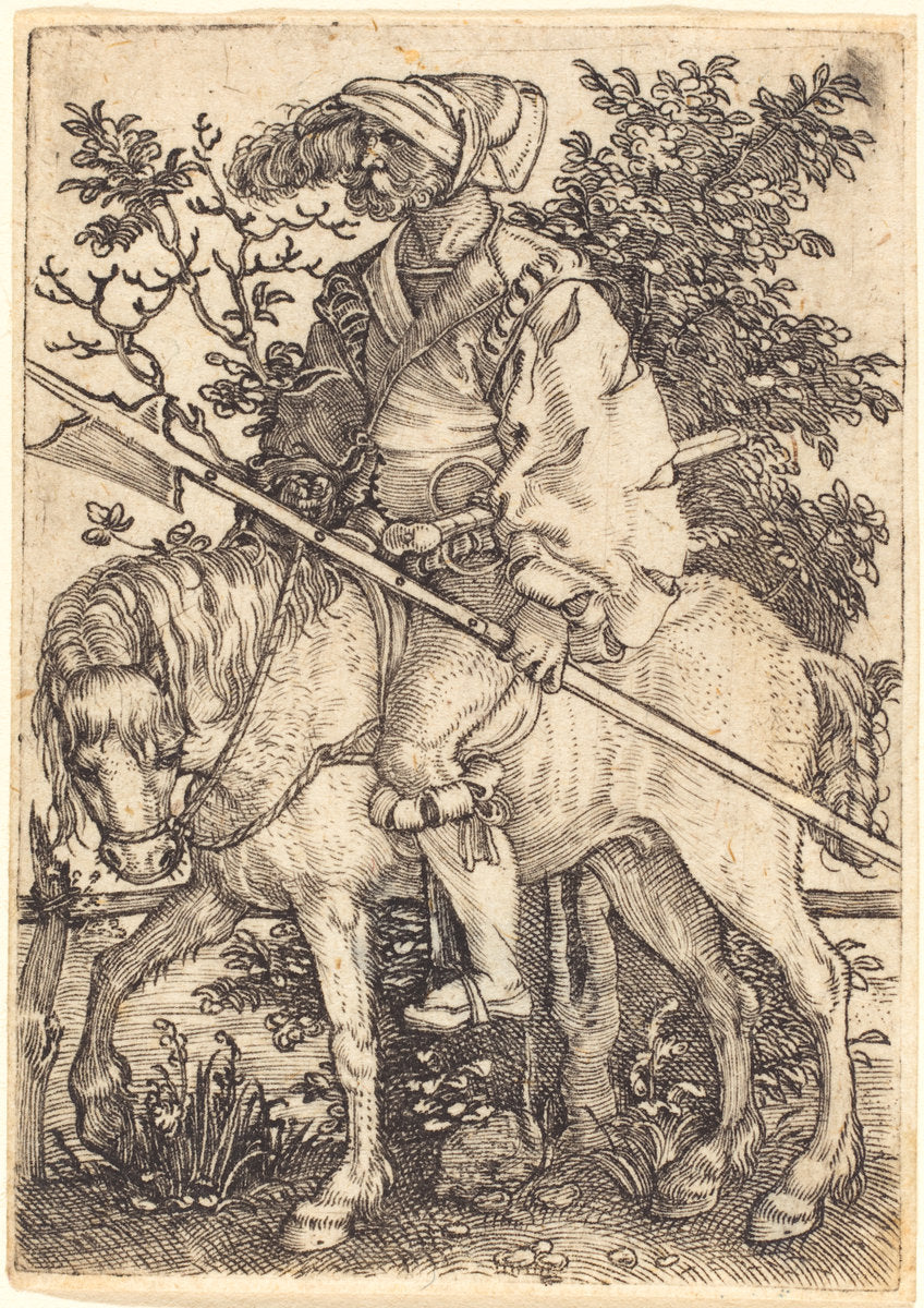 Halberdier on Horseback by Barthel Beham (German, 1502 - 1540), 16X12"(A3)Poster Print
