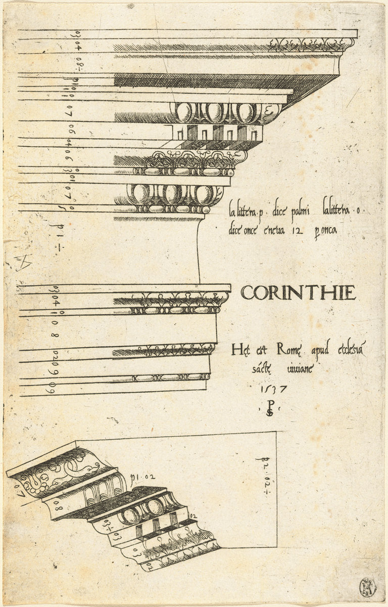 Entablature from the Church of Saint Bibiana, Rome by Master PS (Italian (?), active 1535/1537), 16X12"(A3)Poster Print