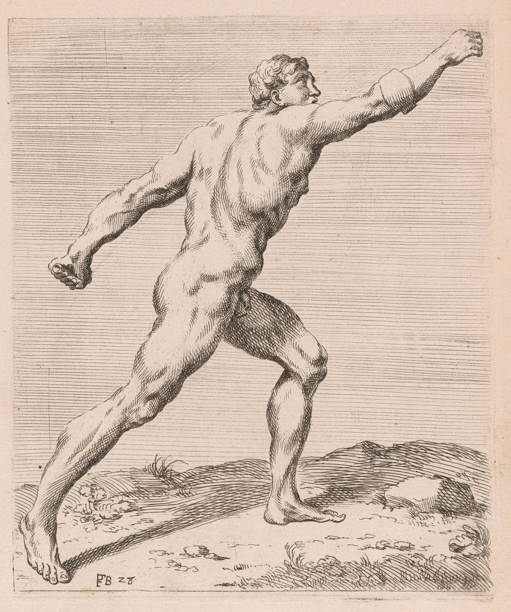 The Borghese Gladiator, side view, turned to right [plate 28] by François Perrier (French, 1594 - 1649), 16X12"(A3)Poster Print