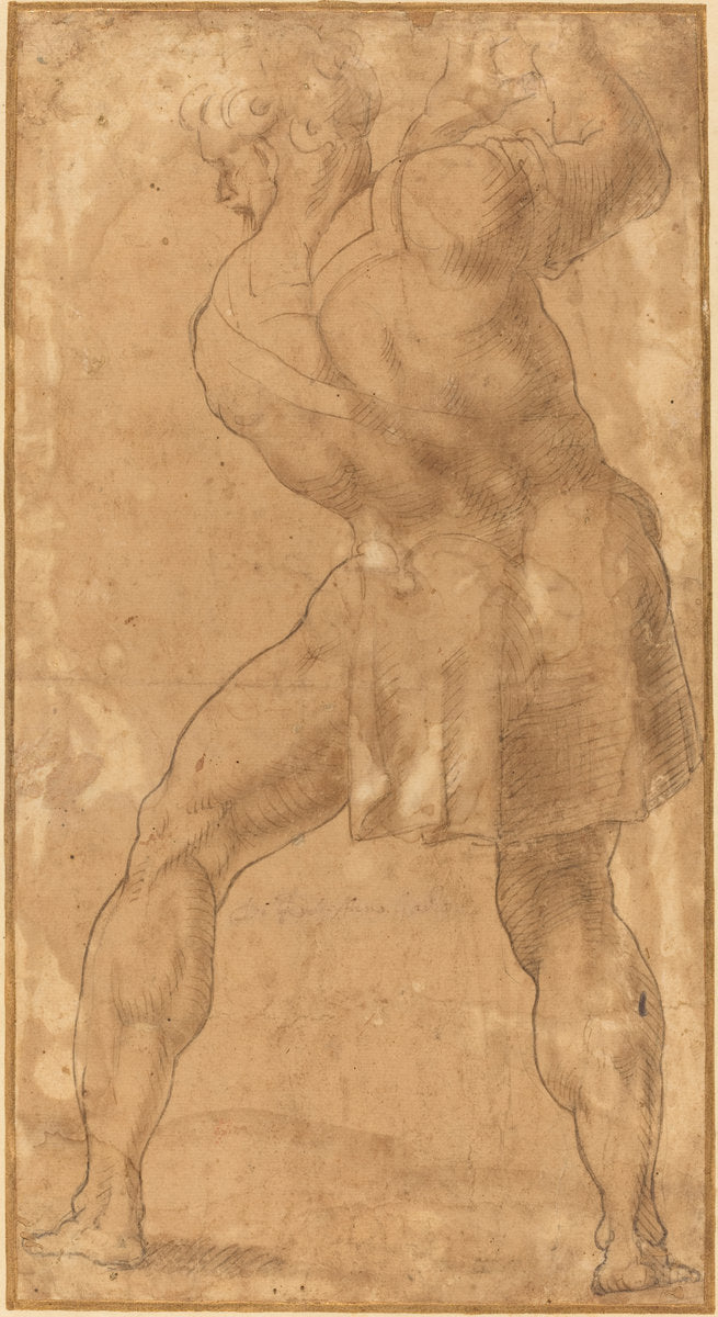 pen and brown ink with brown wash over black chalk by after Polidoro da Caravaggio (Figure of a Man), 16X12"(A3)Poster Print