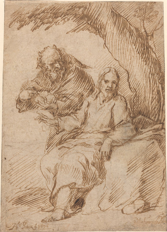 The Temptation of Christ in the Desert by Felipe Gomez de Valencia (Spanish, c. 1634 - 1694), 16X12"(A3)Poster Print