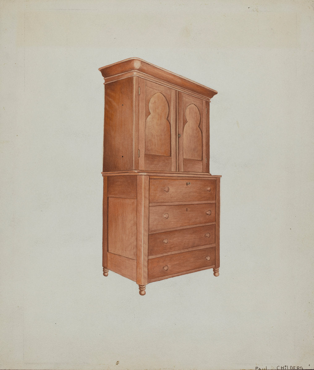 Shaker Cherry Cabinet with Drawers by William Paul Childers (American, active c. 1935), 16X12"(A3)Poster Print