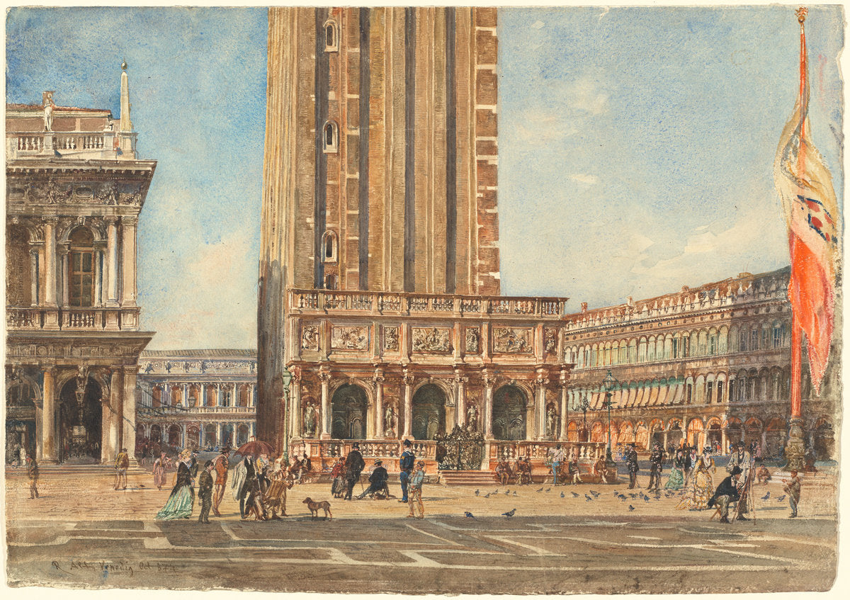 The Piazza San Marco by Rudolf von Alt (Austrian, 1812 - 1905), 16X12"(A3)Poster Print