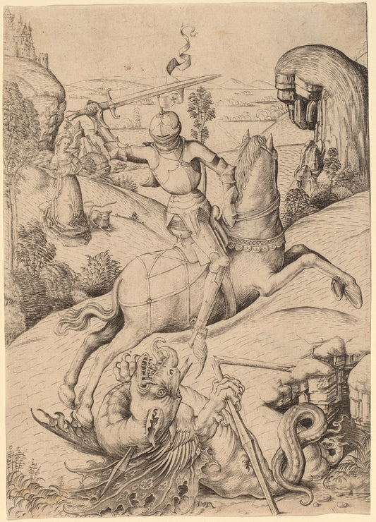 Saint George and the Dragon by Master FVB and Israhel van Meckenem (German, c. 1445 - 1503), 16X12"(A3)Poster Print