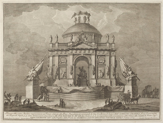 A Temple Dedicated to Peace, for the "Chinea" Festival by Giuseppe Vasi after Giuseppe Palazzi (designer) and Paolo Posi (architect) (Italian, 1710 - 1782), 16X12"(A3)Poster Print