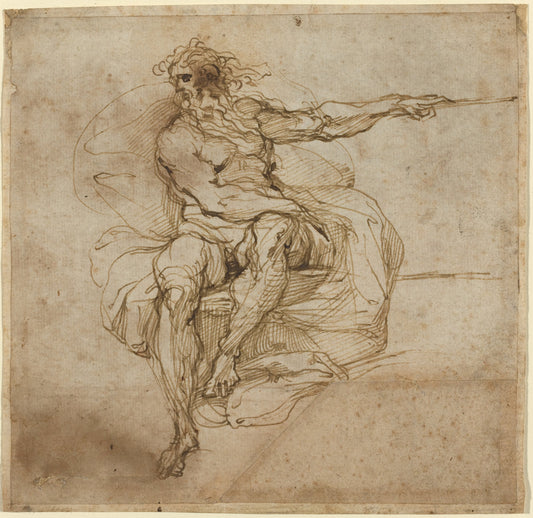 Seated Male Nude [recto] by Agostino Carracci (Bolognese, 1557 - 1602), 16X12"(A3)Poster Print