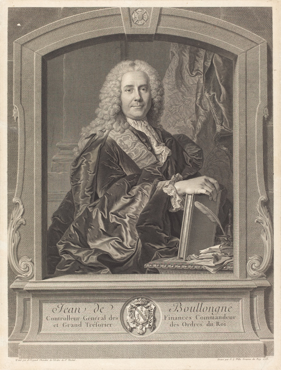 Jean de Boullongne by Johann Georg Wille after Hyacinthe Rigaud (German, 1715 - 1808), 16X12"(A3)Poster Print