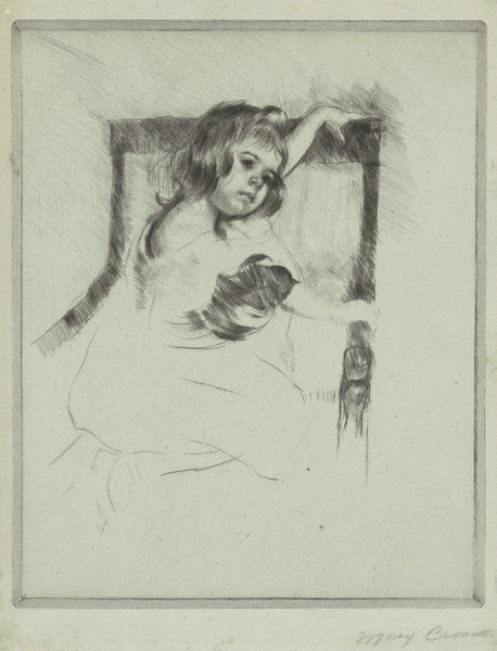 Kneeling in an Armchair by Mary Cassatt (American, 1844 - 1926), 16X12"(A3)Poster Print