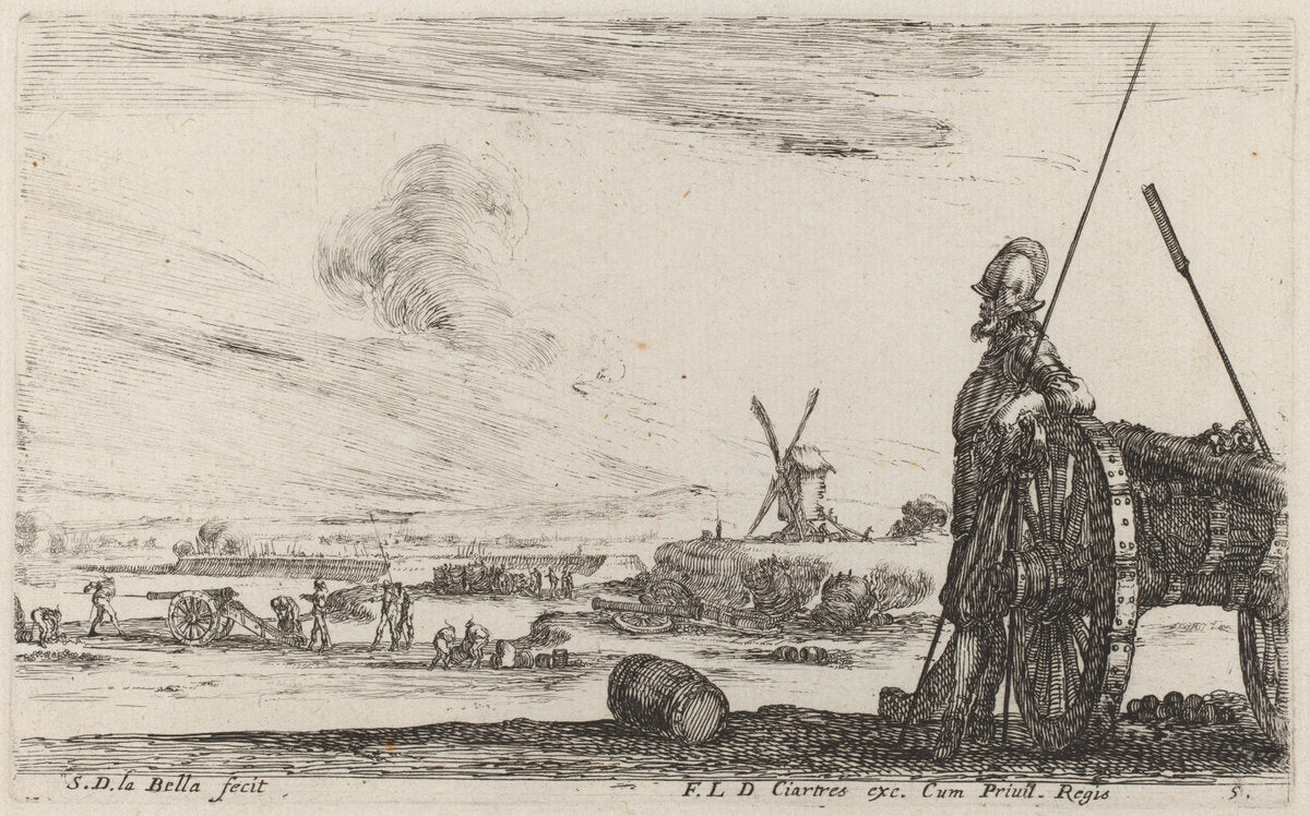 Soldier in Armor and a Cannon by Stefano Della Bella (Italian, 1610 - 1664), 16X12"(A3)Poster Print