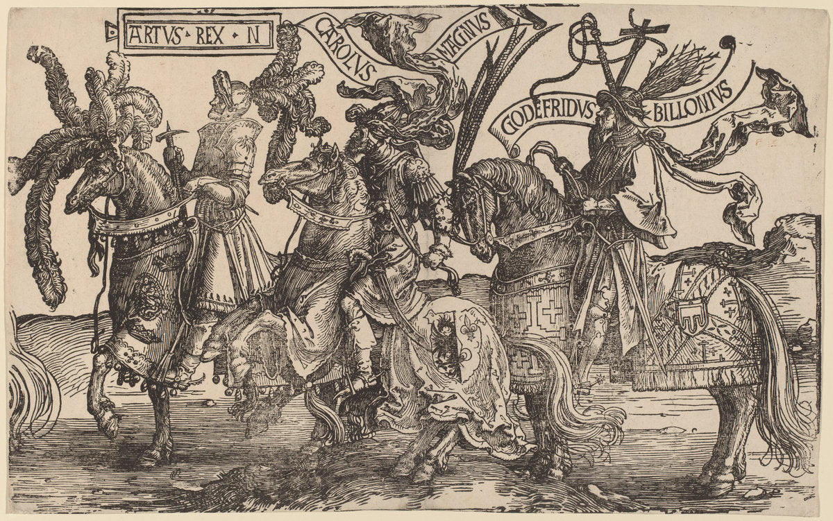 Arthur, Charles the Great (Charlemagne), Godfry of Bouillon by Lucas van Leyden (Netherlandish, 1489/1494 - 1533), 16X12"(A3)Poster Print