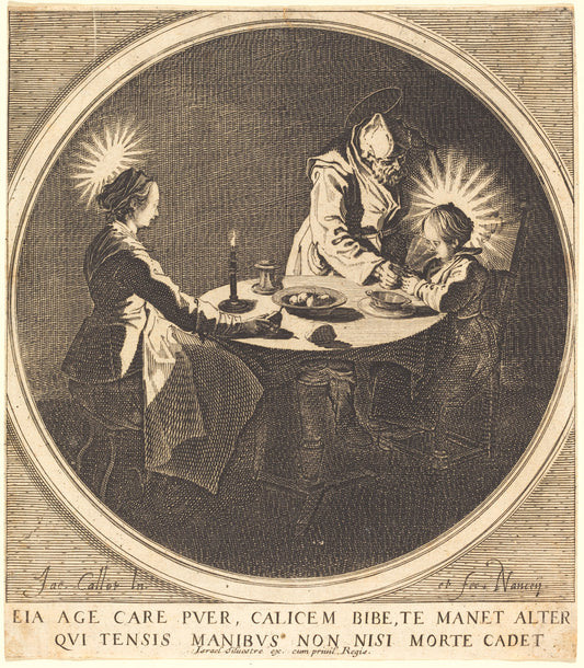 The Holy Family at Table by Jacques Callot (French, 1592 - 1635), 16X12"(A3)Poster Print