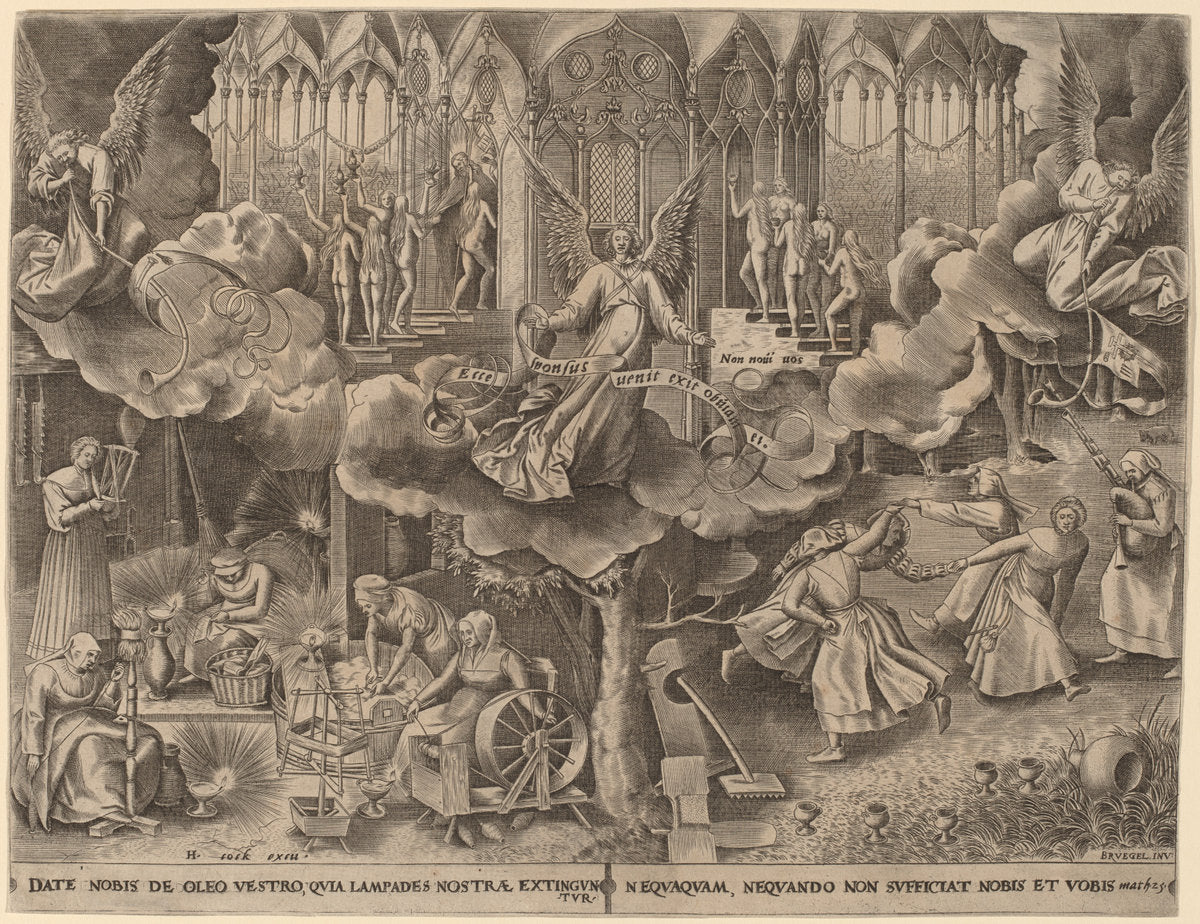 The Parable of the Wise and Foolish Virgins by Attributed to Philip Galle after Pieter Bruegel the Elder (Flemish, 1537 - 1612), 16X12"(A3)Poster Print