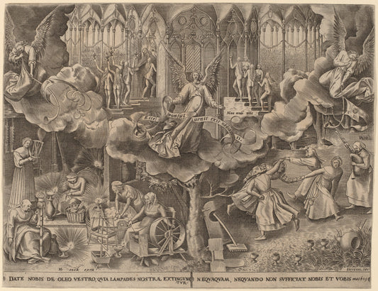 The Parable of the Wise and Foolish Virgins by Attributed to Philip Galle after Pieter Bruegel the Elder (Flemish, 1537 - 1612), 16X12"(A3)Poster Print