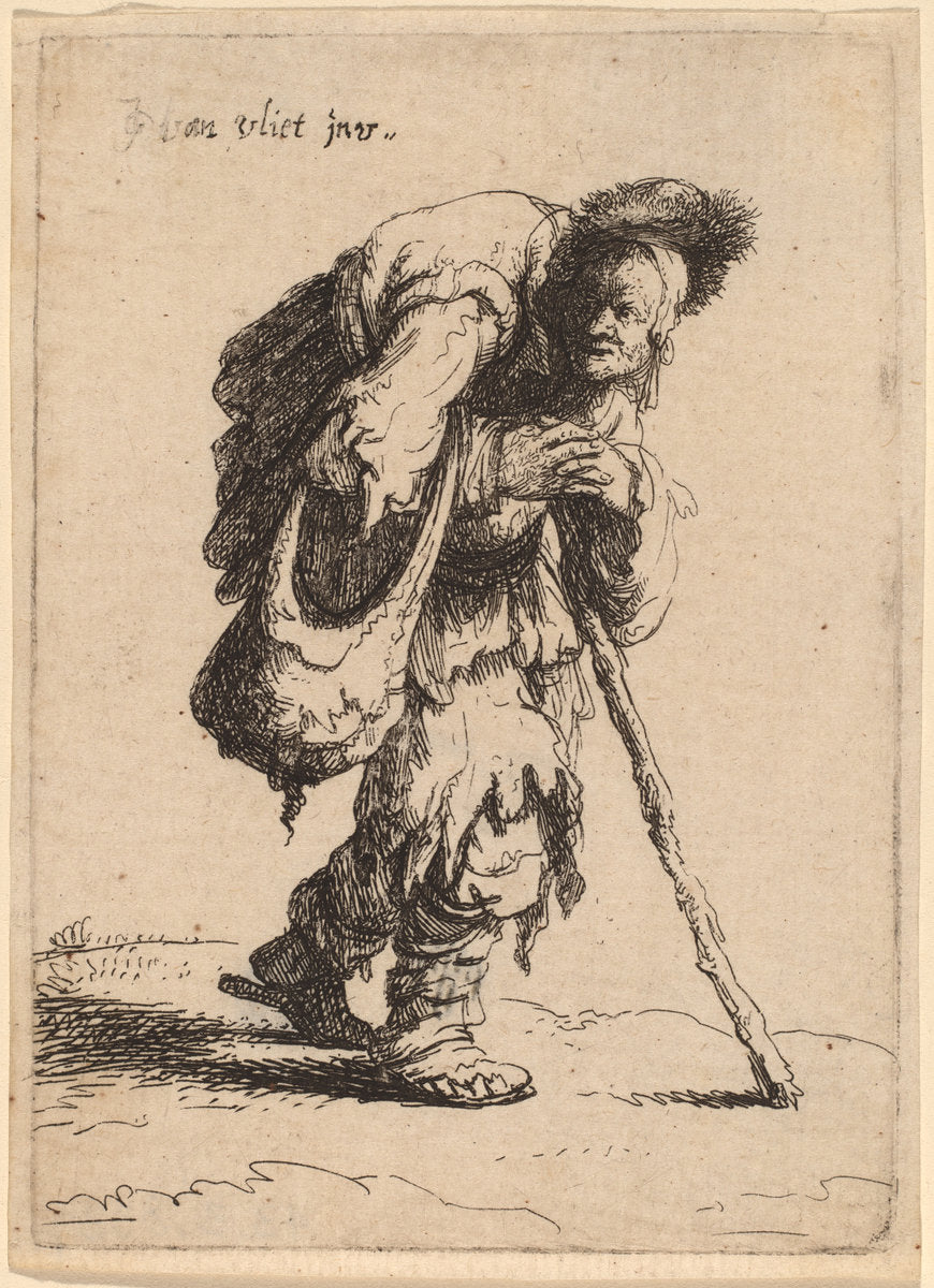 Beggar Carrying a Woman on His Back by Johannes van Vliet (Dutch, born c. 1610), 16X12"(A3)Poster Print