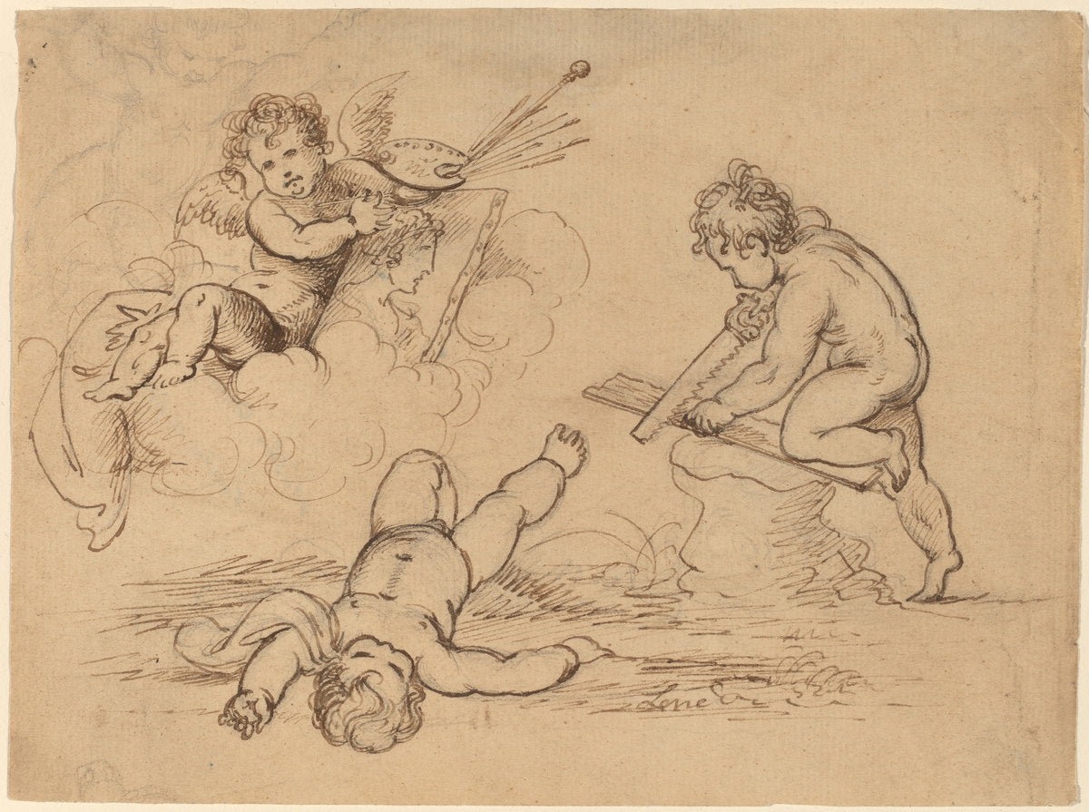 Allegory: Four Putti by Mather Brown (American, 1761 - 1831), 16X12"(A3)Poster Print