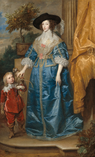 Queen Henrietta Maria with Sir Jeffrey Hudson by Sir Anthony van Dyck (Flemish, 1599 - 1641), 16X12"(A3)Poster Print