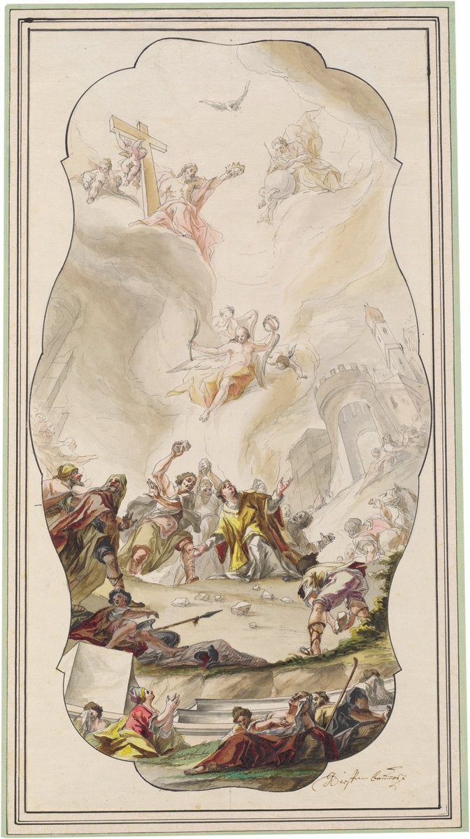 The Stoning of Saint Stephen by Johann Georg Dieffenbrunner (German, 1718 - 1785), 16X12"(A3)Poster Print