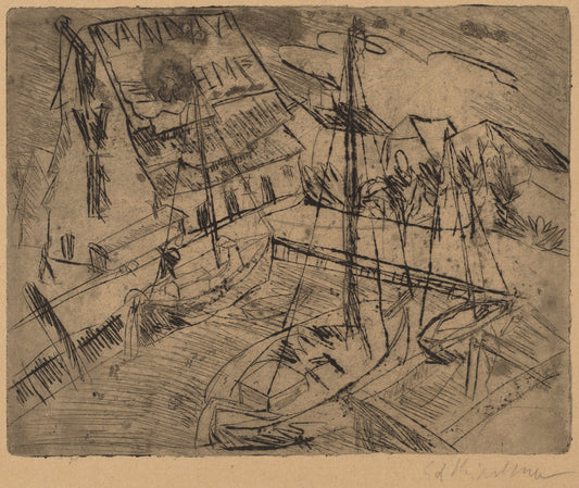Harbor at Burgstaaken by Ernst Ludwig Kirchner (German, 1880 - 1938), 16X12"(A3)Poster Print