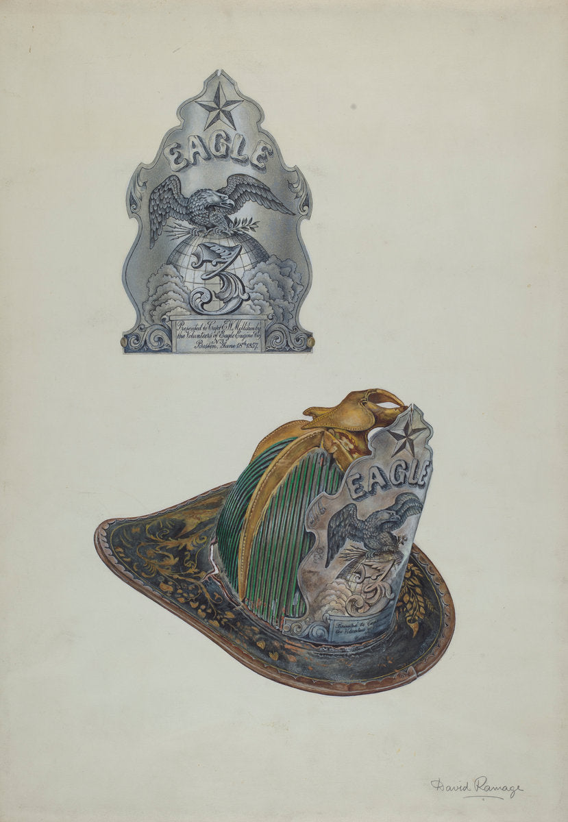 Fireman's Helmet by David Ramage (American, active c. 1935), 16X12"(A3)Poster Print