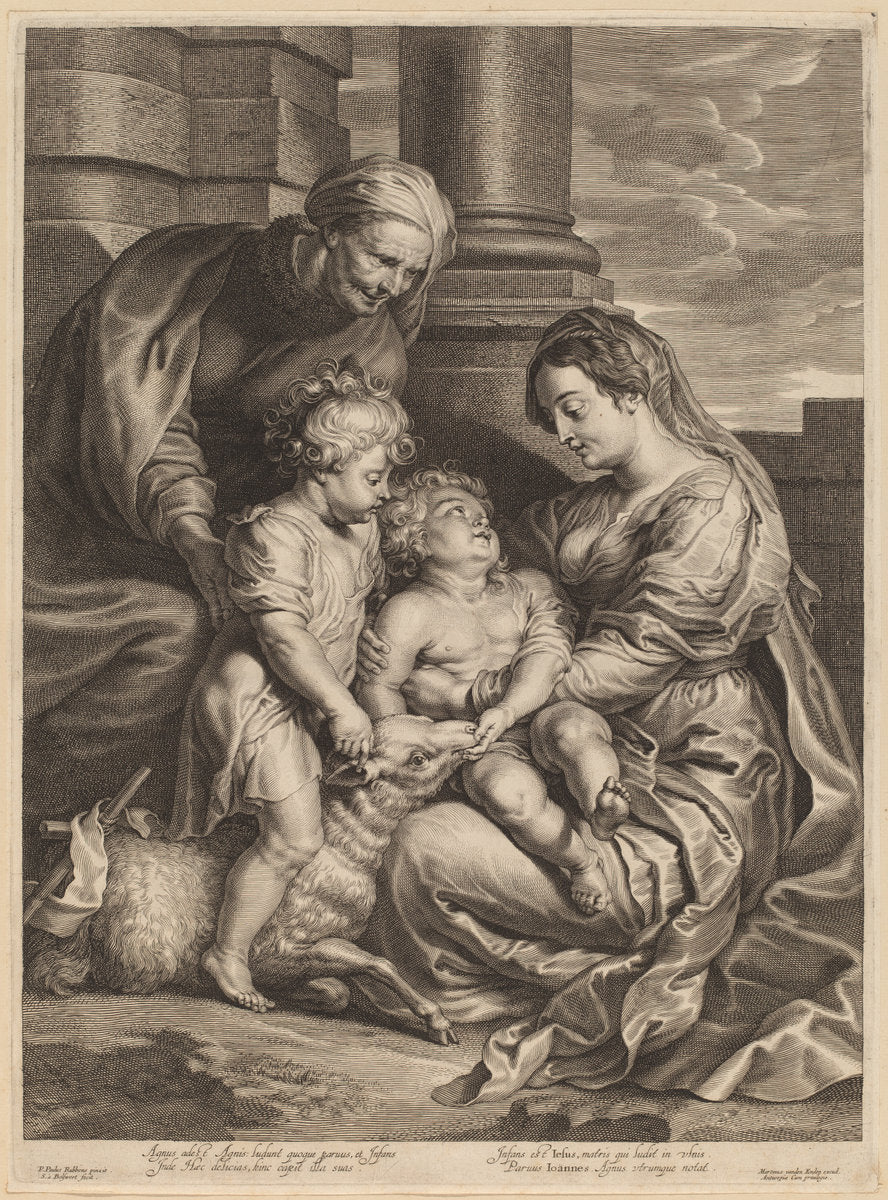 The Virgin and Child with Saint  Anne and Saint John by Schelte Adams Bolswert, after Sir Peter Paul Rubens (Flemish, 1586 - 1659), 16X12"(A3)Poster Print