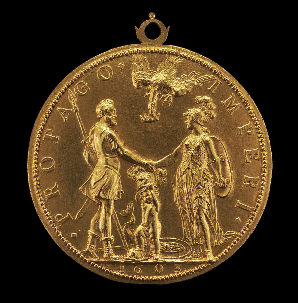 Louis XIII as Dauphin between Henri IV as Mars and Marie as Pallas Athena [reverse] by Guillaume Dupré (French, c. 1574 - 1642), 16X12"(A3)Poster Print