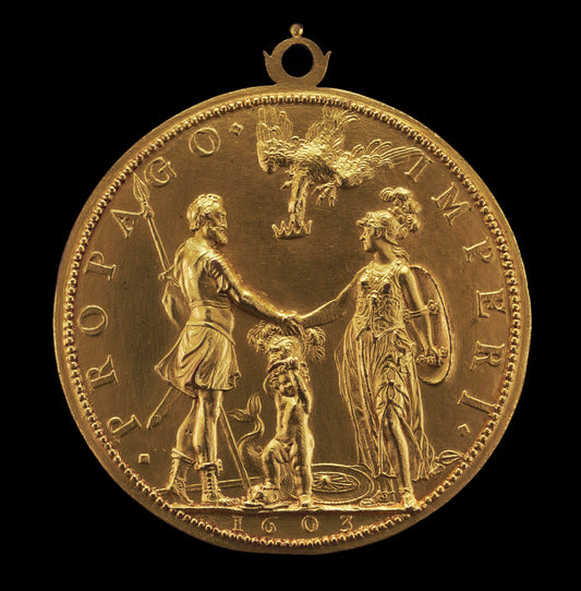 Louis XIII as Dauphin between Henri IV as Mars and Marie as Pallas Athena [reverse] by Guillaume Dupré (French, c. 1574 - 1642), 16X12"(A3)Poster Print