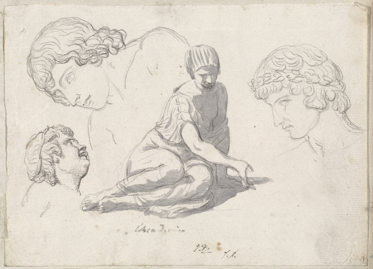 Dice-Thrower and Other Studies after Ancient Sculptures by Jacques-Louis David (French, 1748 - 1825), 16X12"(A3)Poster Print