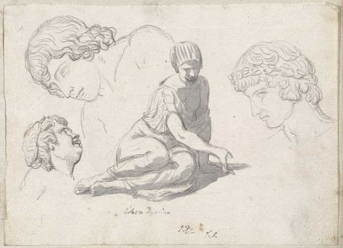 Dice-Thrower and Other Studies after Ancient Sculptures by Jacques-Louis David (French, 1748 - 1825), 16X12