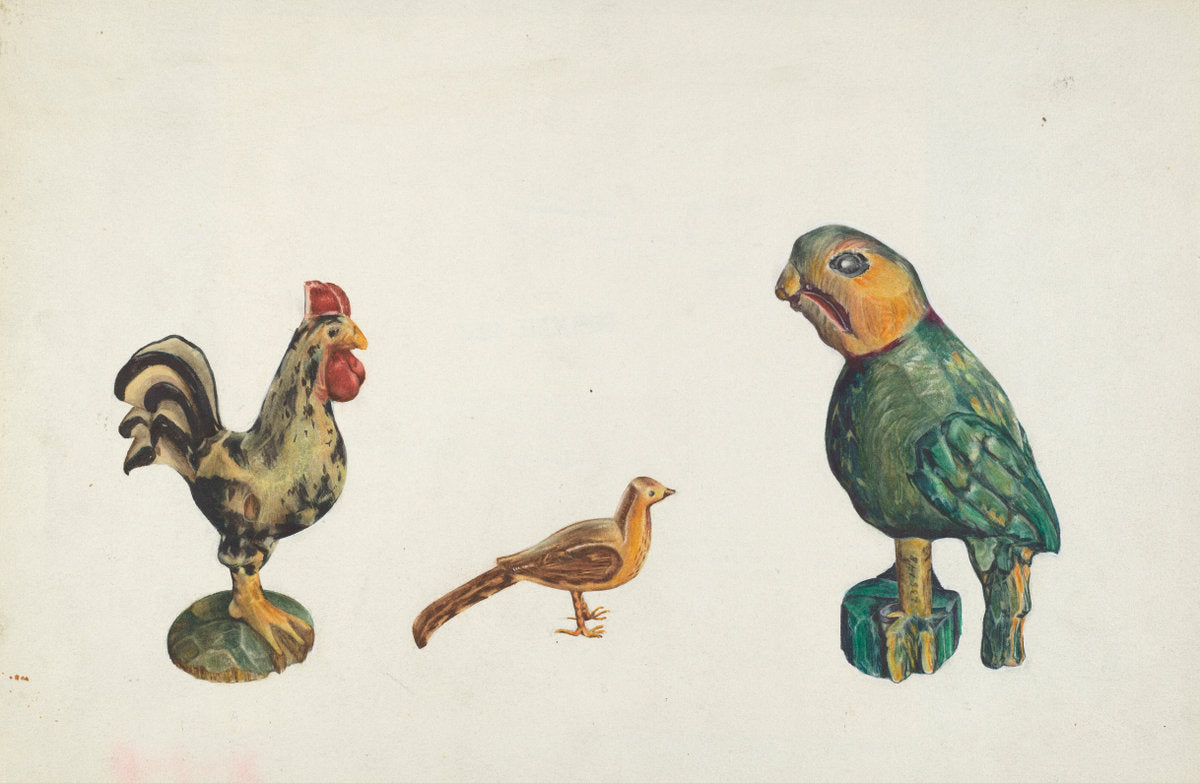 Wooden Birds by Alice Domey (American, active c. 1935), 16X12"(A3)Poster Print