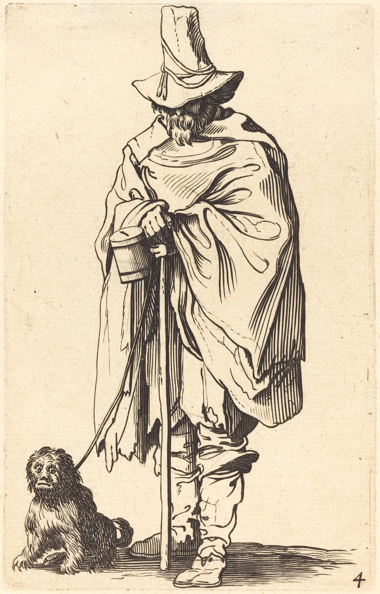 etching by after Jacques Callot (Beggar with Dog), 16X12"(A3)Poster Print