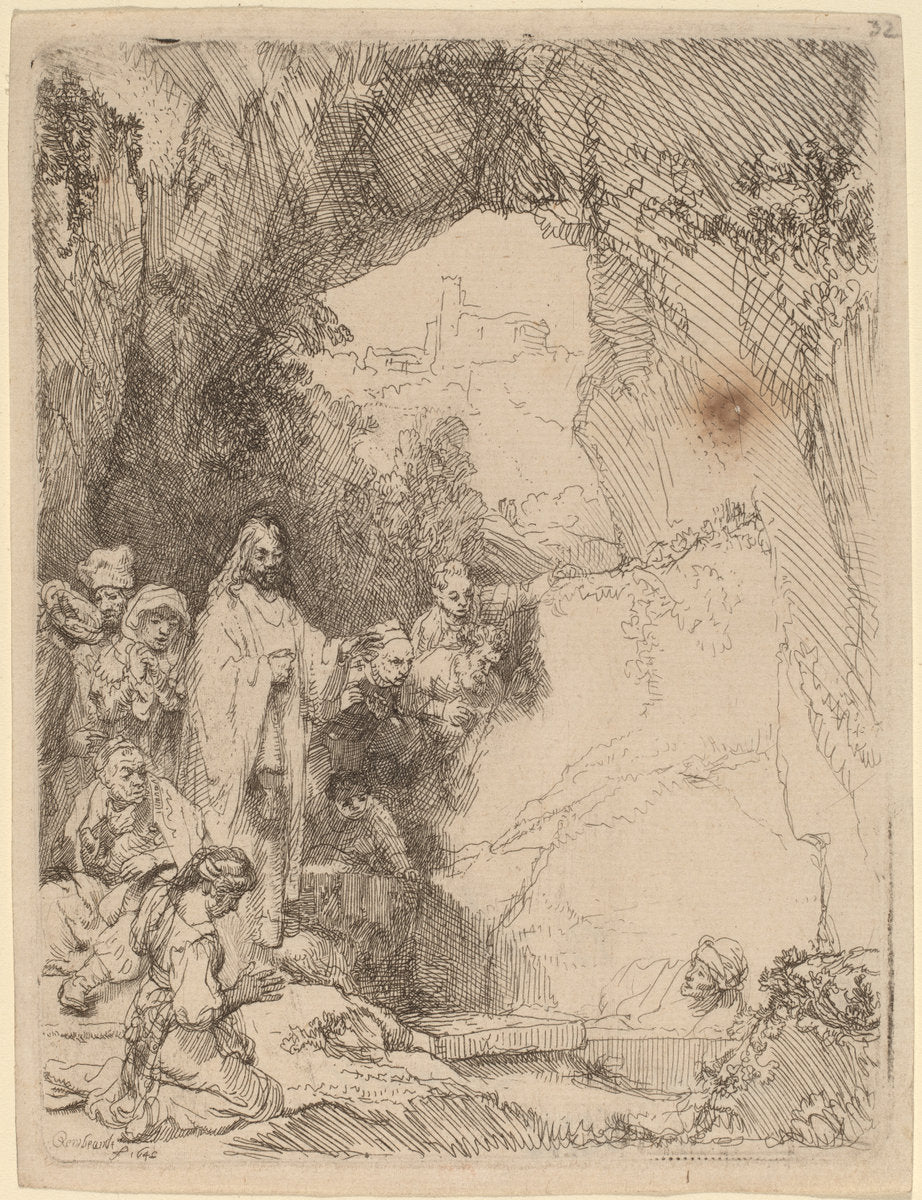The Raising of Lazarus: Small Plate by Rembrandt van Rijn (Dutch, 1606 - 1669), 16X12"(A3)Poster Print