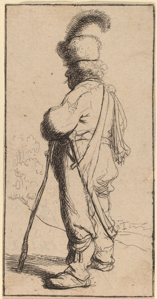 Polander Leaning on a Stick by Rembrandt van Rijn (Dutch, 1606 - 1669), 16X12"(A3)Poster Print
