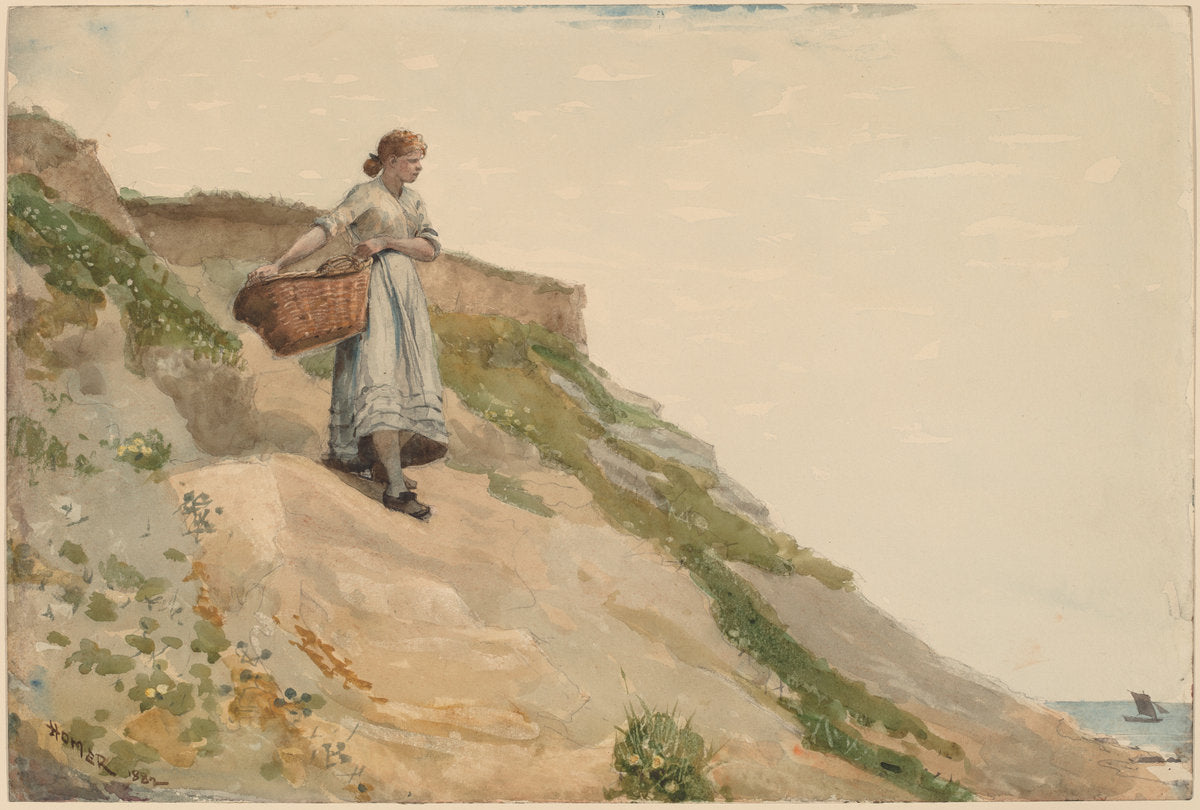 Girl Carrying a Basket by Winslow Homer (American, 1836 - 1910), 16X12"(A3)Poster Print