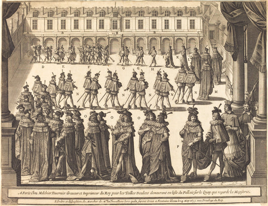 March of the King and Knights of the Holy Spirit in the Courtyard at Fontainebleau by Abraham Bosse (French, 1602 - 1676), 16X12"(A3)Poster Print