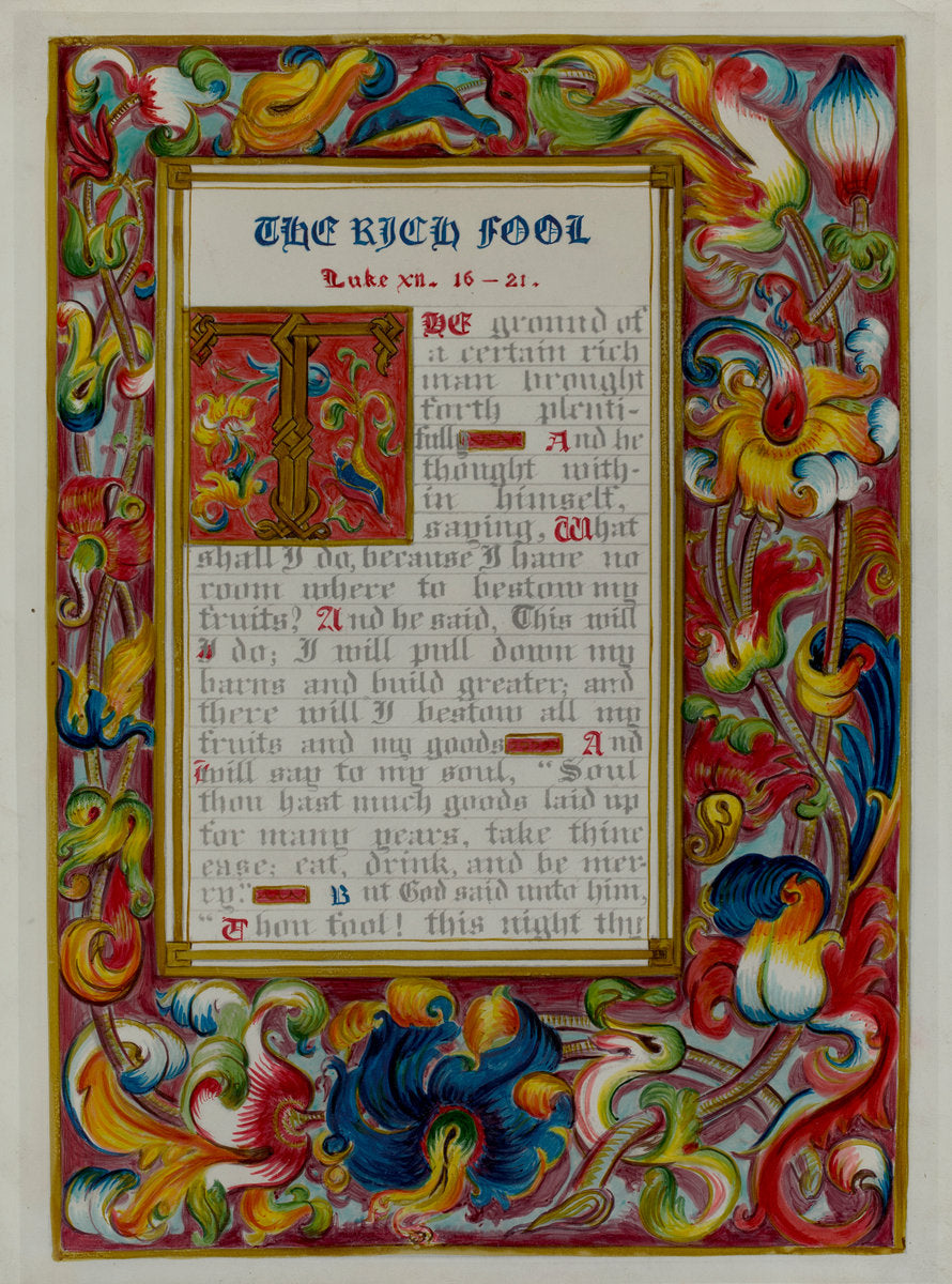 Illuminated Parable: The Rich Fool by Robert Stewart and James Gross (American, active c. 1935), 16X12"(A3)Poster Print