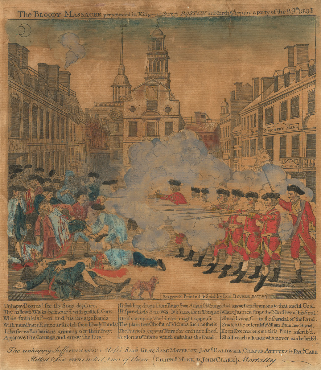 The Boston Massacre by Paul Revere, after Henry Pelham (American, 1735 - 1818), 16X12"(A3)Poster Print