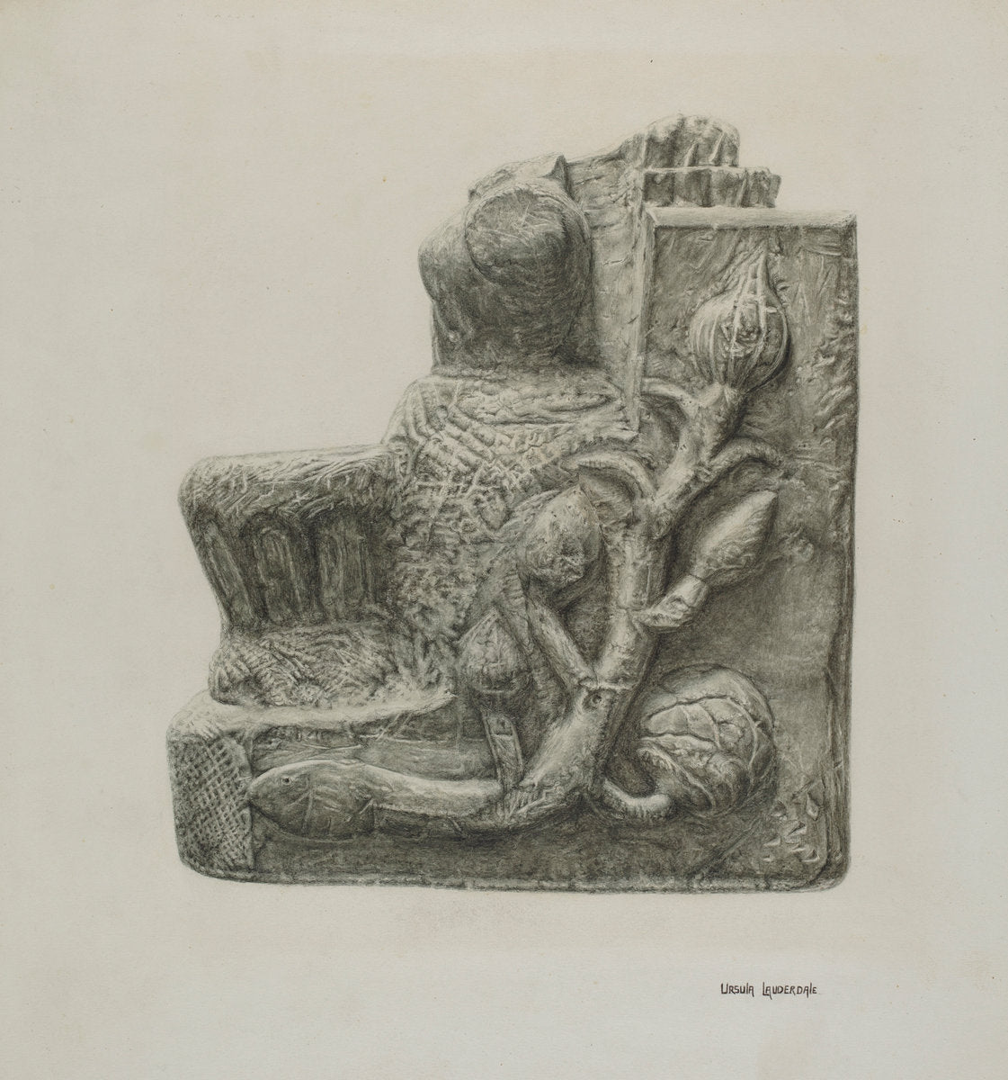 Small Stone Fountain by Ursula Lauderdale (American, active c. 1935), 16X12"(A3)Poster Print