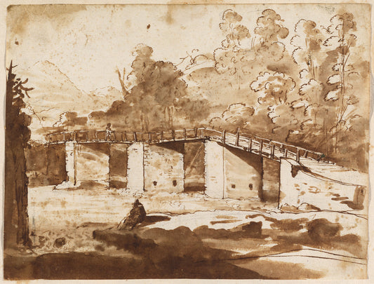 Landscape with a Bridge by Claude Lorrain (French, 1604/1605 - 1682), 16X12"(A3)Poster Print