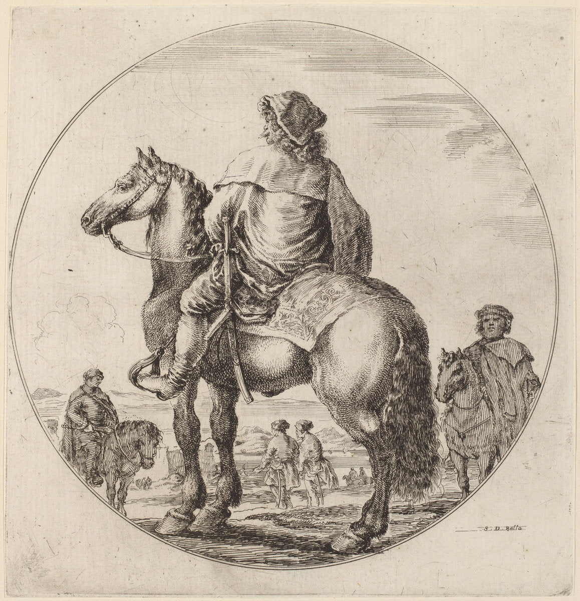 Hungarian Cavalier by Stefano Della Bella (Italian, 1610 - 1664), 16X12"(A3)Poster Print