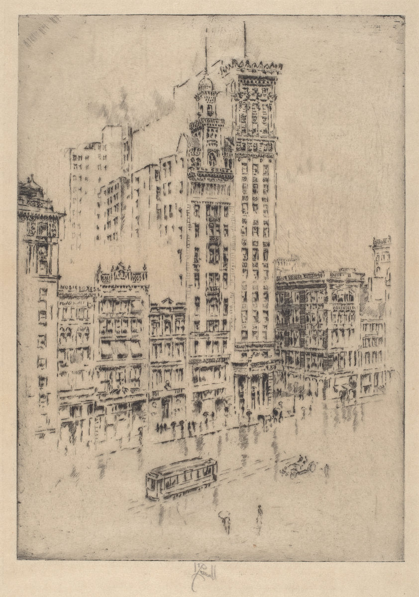 Union Square, Rainy Day by Joseph Pennell (American, 1857 - 1926), 16X12"(A3)Poster Print